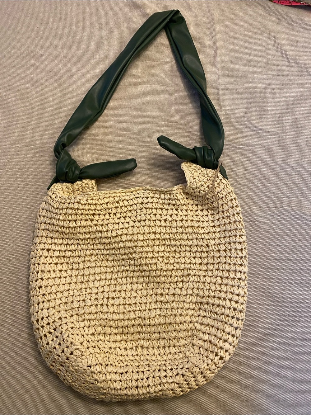 Antik Kraft Beige Woven Hobo with Dark Green Knotted Vegan Leather Strap
